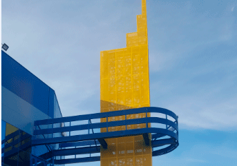 Наши перфорированные листы в строительстве стеллы для «Эйкос» в Алмате